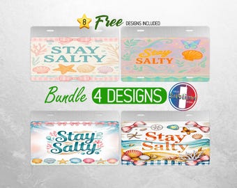 Stay Salty License Plate PNG Bundle Coastal Beach License Plate Design Seashell Summer Car License Plate Sublimation Design