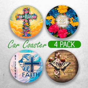 Faith Christian Car Coaster PNG Bible Verse Car Coaster Sublimation Designs Jesus Religious Car Coaster Designs Car Coasters Bundle