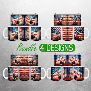 Hunting Deer Mug Wrap PNG American Flag 11oz and 15oz Mug Sublimation Design Patriotic Buck Mug Wrap Designs Full Mug Wrap Bundle Cup PNG