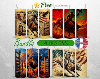 Western Rodeo Bull Tumbler Wrap 20oz Bundle American Cowboy Tumbler PNG Bull Rider USA 20oz Seamless Sublimation Design