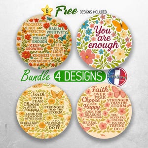 Embroidery Daily Affirmation Car Coaster PNG Bundle Positive Affirmation Coaster Sublimation Designs Self Love Inspirational Coaster Designs