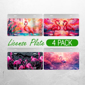 Pastel Flamingo License Plate PNG Pink Flamingos License Plate Design 3D Tropical Flamingo License Plate Sublimation License Plate Bundle