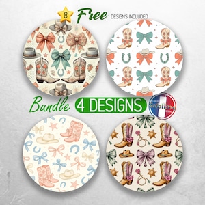 Coquette Cowgirl Car Coaster PNG Bundle Western Boots and Bows Car Coaster Sublimation Designs Girly Vintage Coquette Car Coaster Designs