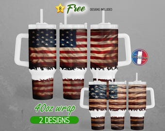 40oz Distressed American Flag Tumbler Wrap 40oz USA Patriotic Tumbler PNG 40oz Veterans Tumbler Sublimation 40oz Stanley Tumbler Handle