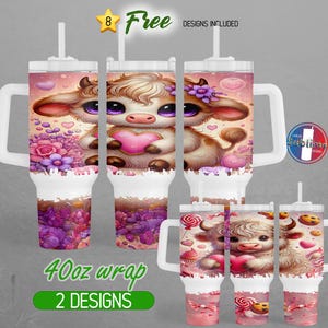 40oz Highland Cow Valentine Tumbler Wrap 40oz Baby Highland Cow 40oz Tumbler PNG Valentines Day Cookie 40oz Tumbler Design | Sublimation