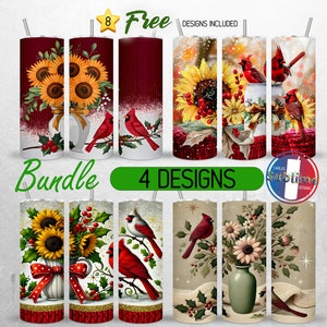 Red Cardinals Tumbler Wrap Bundle Weihnachtskardinäle 20 Unzen Tumbler PNG Sonnenblumen Tumbler Design Vögel 20 Unzen Skinny Tumbler Sublimation