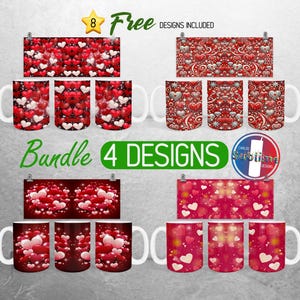 Valentines Day Hearts Mug Wrap Bundle Valentine Hearts Mug PNG Design Love Cupid Full Mug Wrap | 11oz and 15oz Mug Sublimation