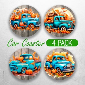 Fall Car Coaster PNG Pumpkin Patch Car Coaster Sublimation Designs Vintage Truck Car Coaster Bundle Car Coaster Designs