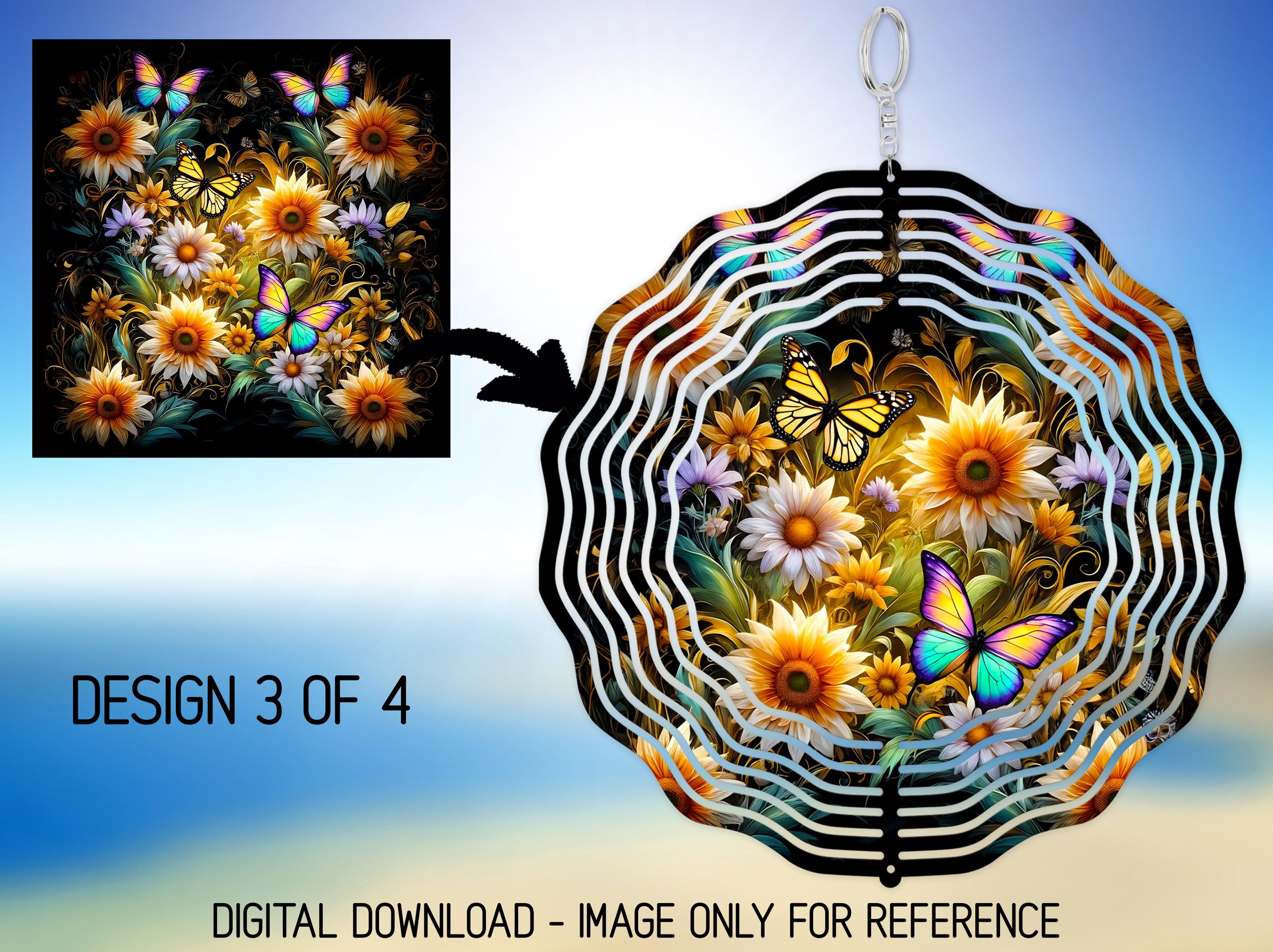 Butterfly Wind Sim Sunflower and Butterfly Wind Spinner PNG Spring Flowers Sublimation ...