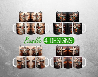 Envoltura de taza con cruz cristiana PNG, diseño de sublimación de taza de 11 oz y 15 oz con la Biblia de Jesús, diseños de envoltura de taza religiosa de fe, paquete de envoltura de taza completa PNG