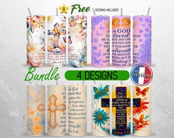Bible Verse Tumbler Wrap 20oz Bundle Christian Faith John 3:16 Tumbler PNG 20oz God Religious Seamless Sublimation Design