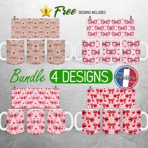 Coquette Bow Mug Wrap Bundle Hearts Coquette Mug PNG Design Red Girly Girl Full Mug Wrap | 11oz and 15oz Mug Sublimation