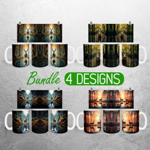 Lake Deer Mug Wrap PNG Buck Hunting 11oz and 15oz Mug Sublimation Design Camo Forest Mug Wrap Designs Full Mug Wrap Bundle Cup PNG