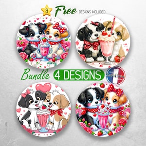 Valentines Day Puppy Car Coaster PNG Bundle Valentines Day Coaster Sublimation Designs Cute Dog Car Coaster Designs