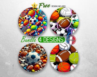 Paquete de posavasos de autos deportivos PNG Diseños de sublimación de posavasos de autos con pelotas deportivas Diseños de posavasos de autos de béisbol y fútbol
