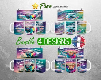 Highland Kuh Becher Wrap Bundle Positive Affirmation Becher PNG Design Kuh Inspirational Full Mug Wrap | 11 Unzen und 15 Unzen Becher Sublimation