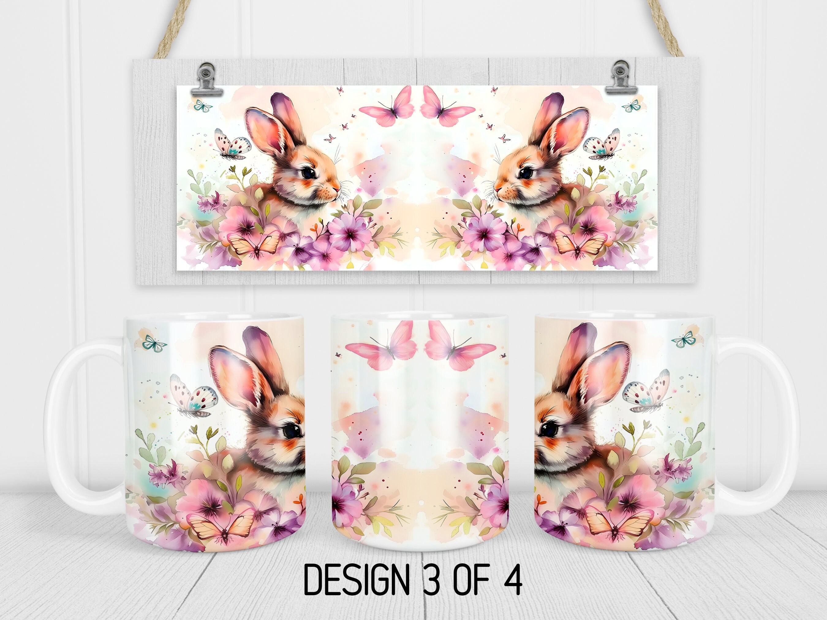 Easter Bunny Mug Wrap PNG Spring Bunny Flower 11oz and 15oz Mug ...