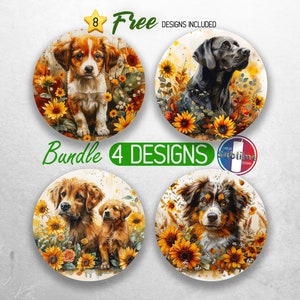 Boho Dog Car Coaster PNG Bundle Baby Dog and Mom Coaster Png Sublimation Flower Floral Dog Round Coasters PNG Designs Sublimation
