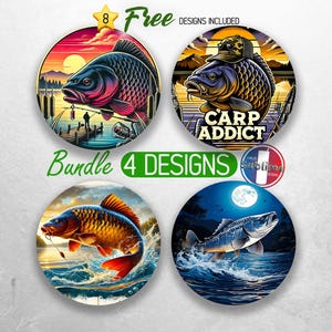 Carp Fishing Car Coaster PNG Bundle Carp Fish Car Coaster Sublimation Designs Fisherman Dad Car Coaster Designs