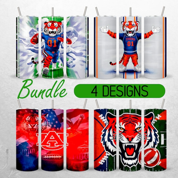 Tiger Football Tumbler Wrap Bundle Sports Auburn 20oz Tumbler PNG Football Team Tumbler Design +18 FREE 20oz Skinny Tumbler Sublimation