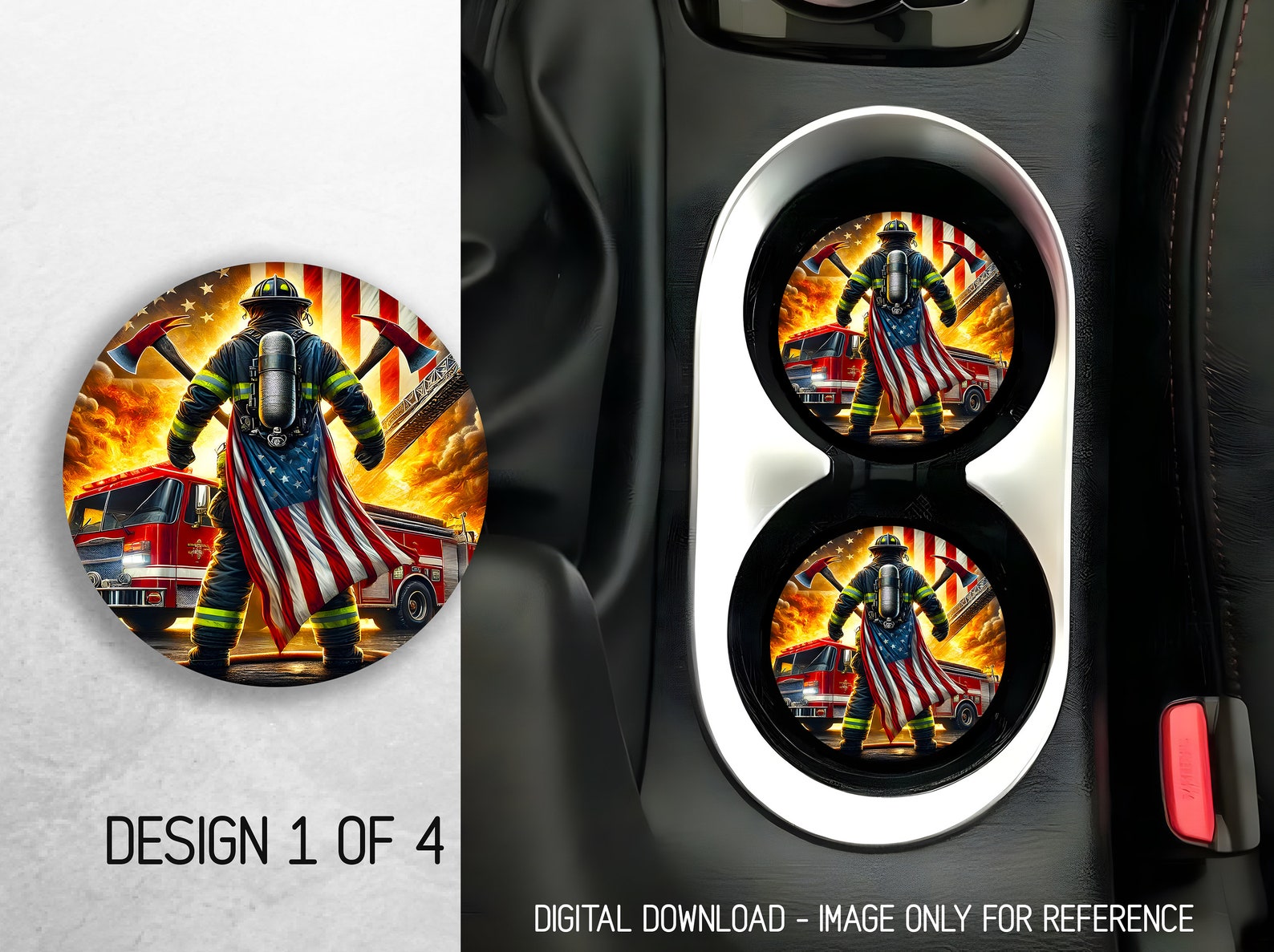 USA Firefighter Car Coaster PNG Bundle Patriotic Coaster Png ...