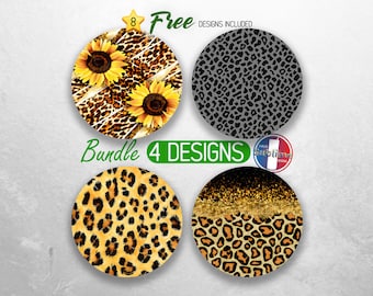 Leopard Print Car Coaster PNG Cheetah Print Car Coaster Sublimation Designs Animal Print Car Coaster Designs Car Coasters Bundle