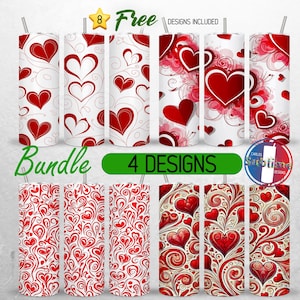 Seamless Red Valentines Day Hearts Tumbler Wrap 20oz Bundle Valentine Hearts Tumbler PNG 20oz Love Cupid Tumbler Design 20oz | Sublimation