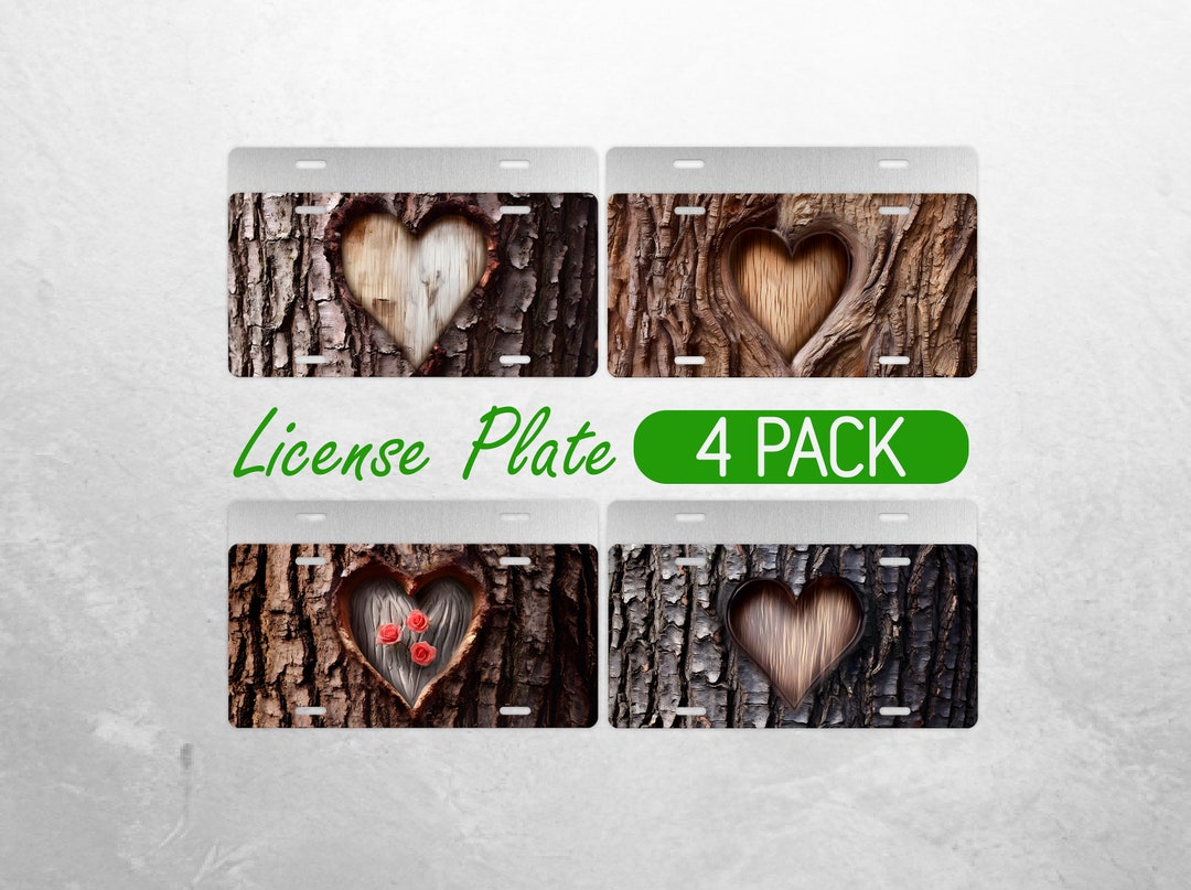 Valentines Heart License Plate PNG Wood Tree Carving License Plate Design Love Car License Plate