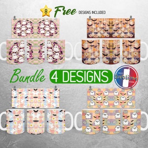 Retro Halloween Mug Wrap PNG Bundle Cute Retro Ghost 11oz and 15oz Mug Sublimation Design Spooky Season Mug Wrap Designs Full Mug Wrap