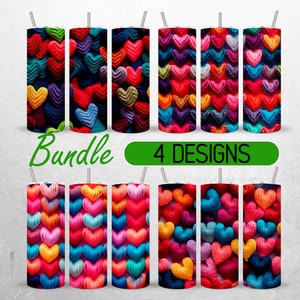 Seamless Valentine&#39;s Day Tumbler Wrap Hearts Valentine Tumbler PNG Colorful Tumbler Design Bundle +18 FREE 20oz Skinny Tumbler Sublimation