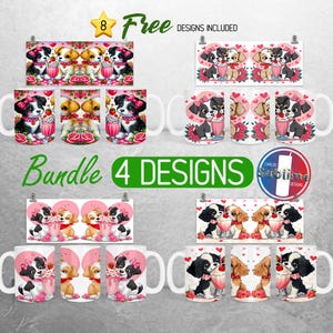 Valentines Day Puppy Mug Wrap Bundle Valentines Day Mug PNG Design Cute Dog Full Mug Wrap | 11oz and 15oz Mug Sublimation