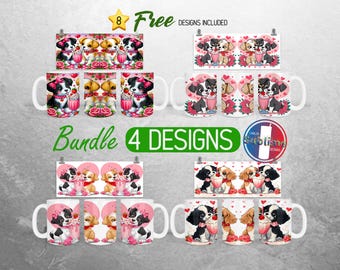 Valentines Day Puppy Mug Wrap Bundle Valentines Day Mug PNG Design Cute Dog Full Mug Wrap | 11oz and 15oz Mug Sublimation