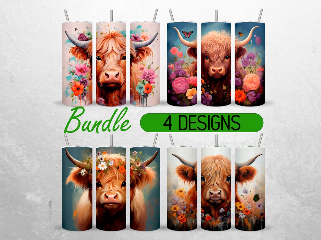 Baby Highland Cow Tumbler Wrap Floral Cute Cow Tumbler PNG Bundle ...