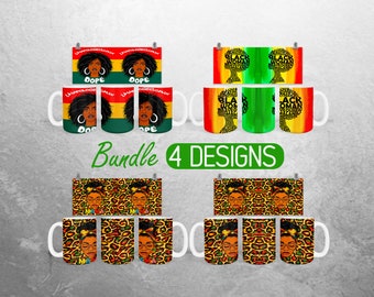 Black Woman Mug Wrap PNG Melanin Juneteenth 11oz and 15oz Mug Sublimation Design African American Mug Wrap Designs Full Mug Wrap Bundle