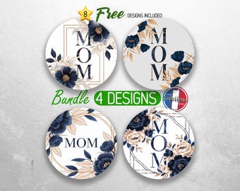 Ensemble de dessous de verre en PNG pour la fête des mères, bouquet floral de dessous de verre pour maman, dessins en sublimation, dessins de dessous de verre en voiture pour maman