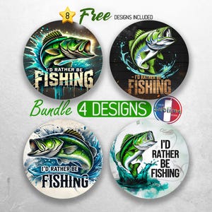 I&#39;d Rather Be Fishing Car Coaster PNG Bundle Father&#39;s Day Car Coaster Sublimation Designs Bass Fisherman Car Coaster Designs