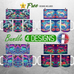 Gorgeous Dolphin Mug Wrap Bundle Floral Ocean Mug PNG Design Tropical Summer Beach Full Mug Wrap | 11oz and 15oz Mug Sublimation