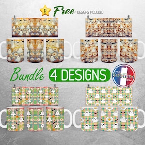 Retro Halloween Mug Wrap PNG Bundle Cute Retro Ghost 11oz and 15oz Mug Sublimation Design Spooky Season Mug Wrap Designs Full Mug Wrap