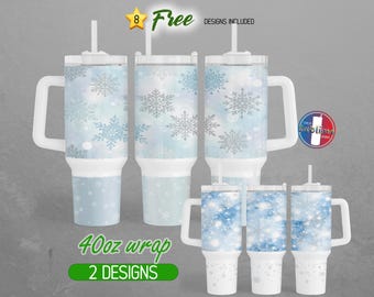 40oz Glitter Snowflake 40oz Tumbler Wrap 40oz Winter Holiday 40oz Tumbler PNG Snow Christmas 40oz Tumbler Design | 40oz Sublimation
