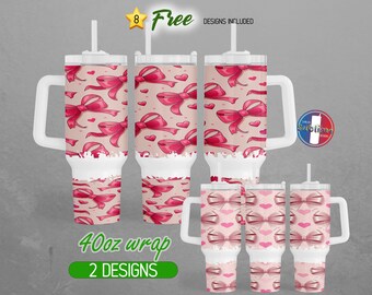 40oz Coquette Bow 40oz Tumbler Wrap 40oz Hearts Coquette 40oz Tumbler PNG Pink Girly Girl 40oz Tumbler Design | 40oz Sublimation