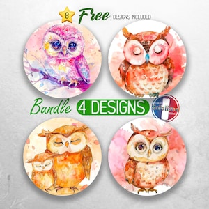 Baby Owl Car Coaster PNG Woodland Animal Car Coaster Sublimation Designs Pastel Cute Owl Car Coaster Designs Car Coasters Bundle