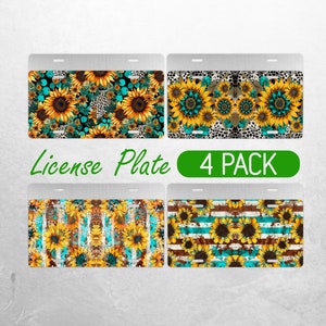 Spring Sunflower License Plate PNG Gemstone Cowhide License Plate Design Leopard Western Car License Plate Sublimation License Plate Bundle