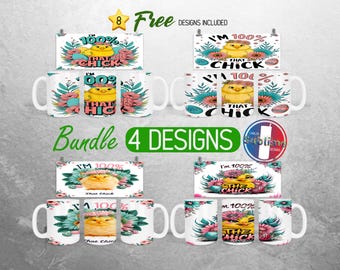Easter Cute Chick Mug Wrap Bundle Funny Chicken Lover Mug PNG Design 100% That Chick Full Mug Wrap | 11oz and 15oz Mug Sublimation