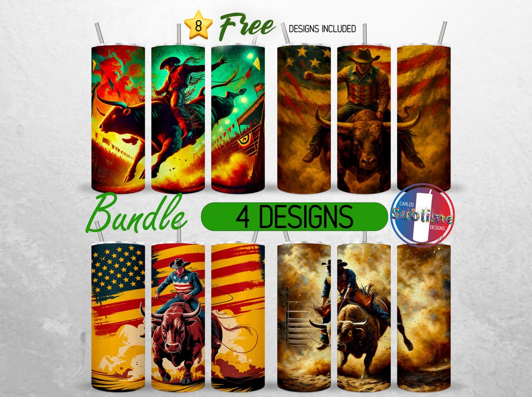 Western Rodeo Bull Tumbler Wrap 20oz Bundle American Cowboy Tumbler PNG ...