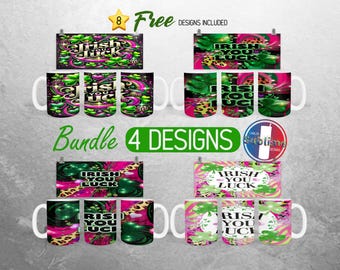 Pacchetto di involucri per tazze per il giorno di San Patrizio Tazza irlandese You Luck PNG Design Trifogli Involucro per tazze completo / Tazza da 11oz e 15oz Sublimazione