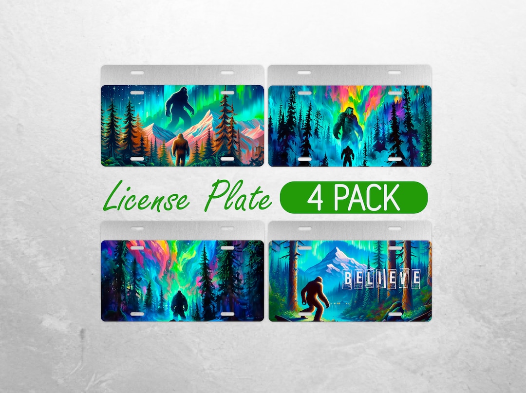Bigfoot License Plate PNG Yeti Northern Lights License Plate Design