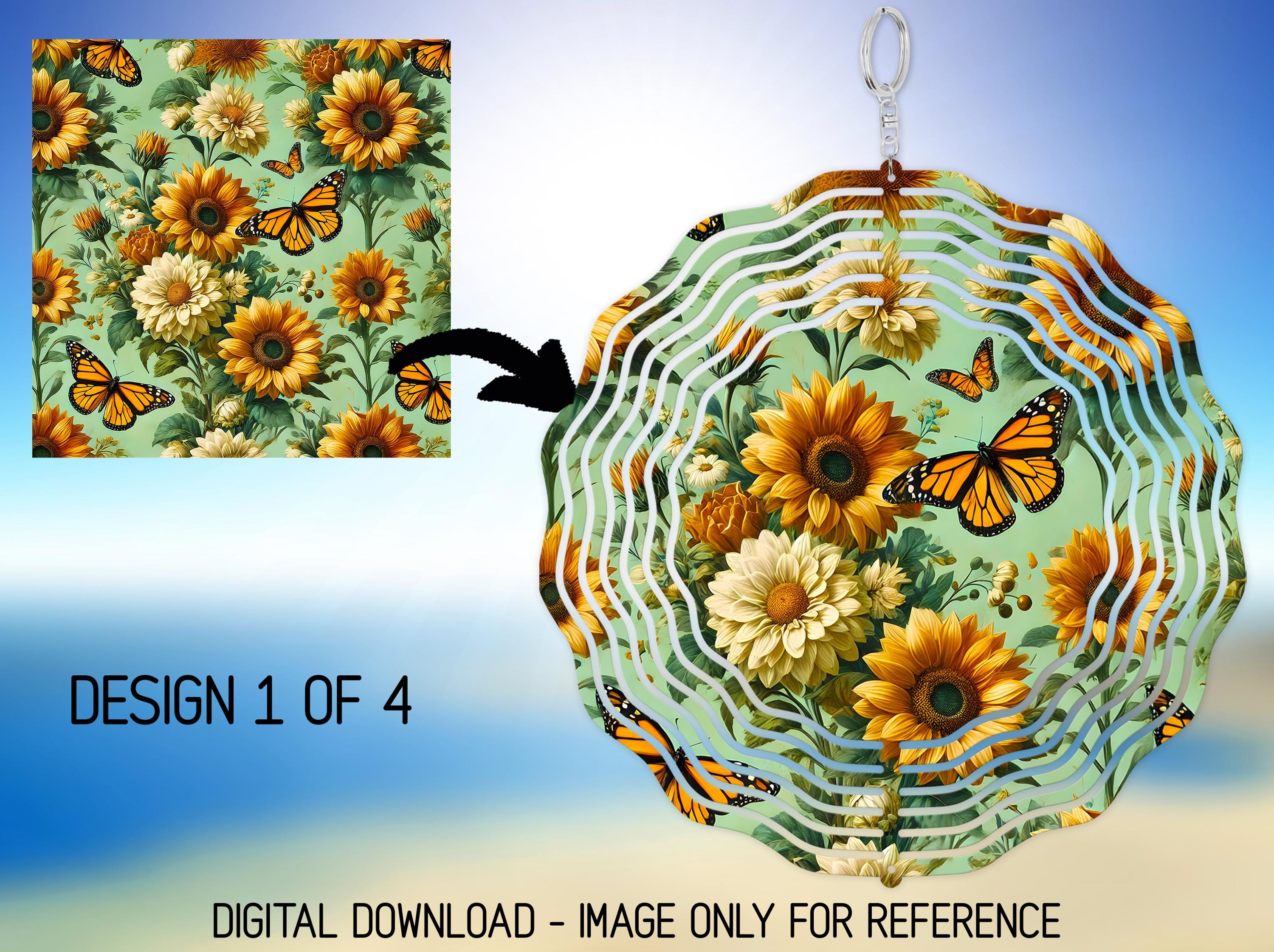 Butterfly Wind Sim Sunflower and Butterfly Wind Spinner PNG Spring Flowers Sublimation ...