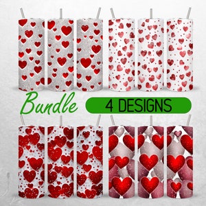 Seamless Valentine Hearts Tumbler Wrap Valentines Day Tumbler PNG Red Love Tumbler Design Bundle +18 FREE 20oz Skinny Tumbler Sublimation