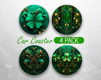 3D Shamrock Car Coaster PNG St. Patrick's Day Car Coaster Sublimation Designs Lucky Shamrock Car Coaster Designs Car Coasters Bundle