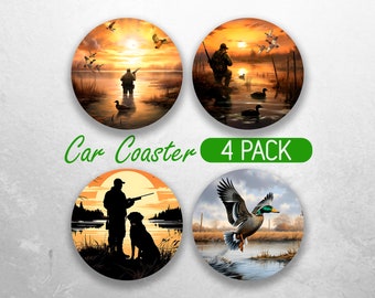 Duck Hunting Car Coaster PNG Mallard Duck Car Coaster Sublimation Designs Dog Hunter Car Coaster Designs Car Coasters Bundle